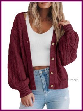 Chunky Cable Knit Cardigan Open Front Long Sleeve Oversized Sweater